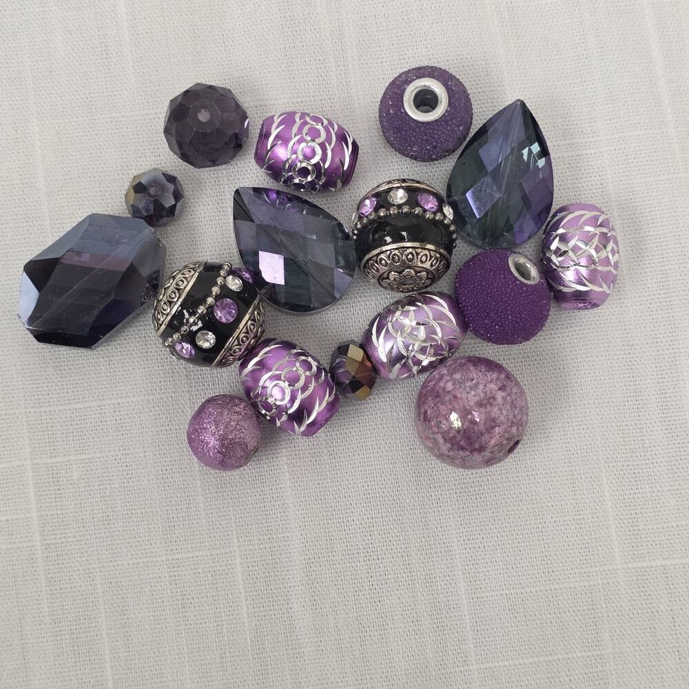 Mixed Purple Bead Lot Faceted Teardrop Round Barrel Jewelry Making Supplies